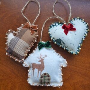 Set Of 3 hand-made Christmas Ornaments Holiday